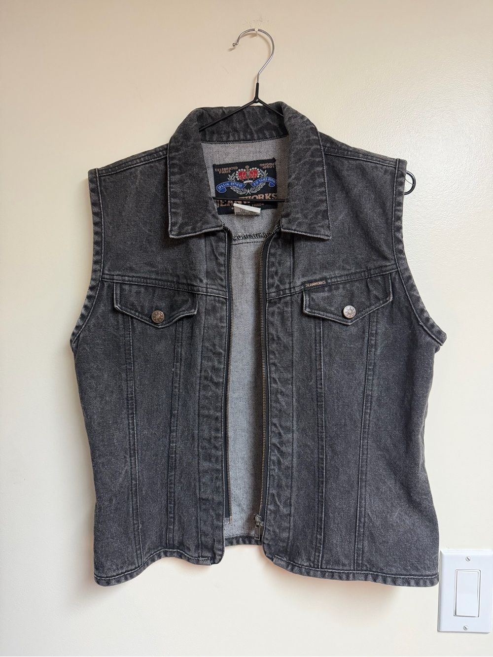 Vintage Black Washed Jeanworks Denim Vest